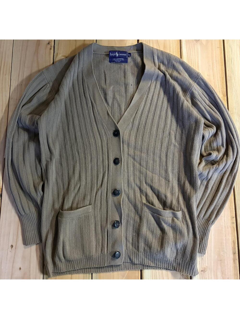 90’s vintage polo ralph lauren purple label tag tan cream cardigan rare